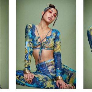 Jaded London abstract burn print mesh long sleeve